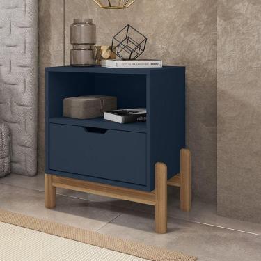 Imagem de Mesa de Cabeceira 1 Gaveta 1 Nicho Antares Casa D Azul Cobalto