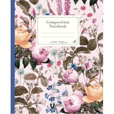 Imagem de Lindo caderno de composição: , plantas e flores vintage.: Perfeito para escrever, fazer anotações, desenhar, registrar no diário e muito mais. Um lindo presente para meninas e