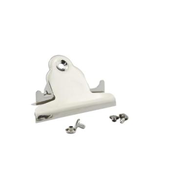 Imagem de HAHIYO Prancheta de metal prata de 7,5 cm, ferragens em forma de borboleta, pegada segura, montável, molas resistentes com rebites, arquivo de documento, clipes de plástico de madeira, placa para escritório, escola, casa, 3P