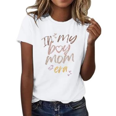 Imagem de Camiseta feminina in My boy mom era 2024 camiseta casual solta com frases blusa básica leve, Branco, 3G