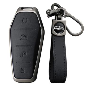 Imagem de KUNIO Capa para chaveiro de carro adequada para BYD Qin Plusdmi Atto 3 Han EV Dolphin chaveiro couro metal chaveiro capa para chave A preta