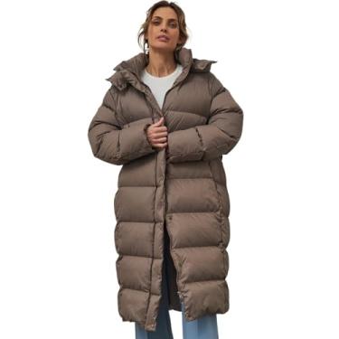 Imagem de DAGIN Jaqueta longa de inverno espessa de penas de pato branco jaqueta feminina com capuz de alta qualidade casaco extralongo, Cor do café, M