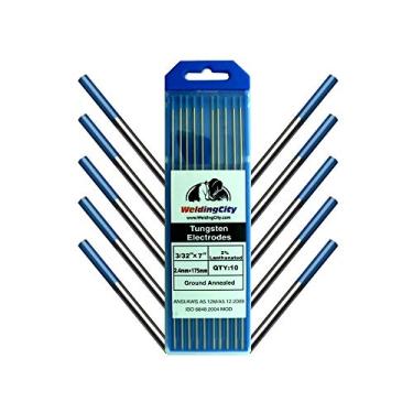 Imagem de WeldingCity Vara de eletrodo de tungstênio de soldagem TIG premium, pacote com 10 unidades, 2,0% Lanthanated (AWS/EW-La20 azul) 9,5 mm x 17,7 cm | 10 peças