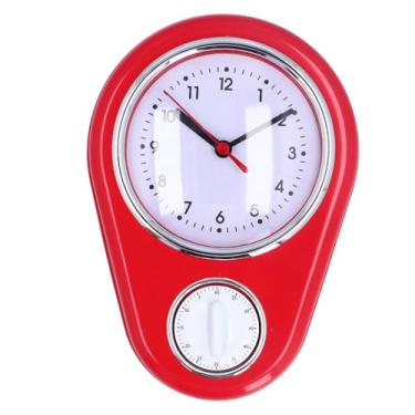 Imagem de Relógio de parede com temporizador de cozinha de 9 polegadas, temporizador doméstico silencioso vintage, multifuncional inovador, tempo preciso, operação silenciosa, relógio de quartzo(Vermelho)