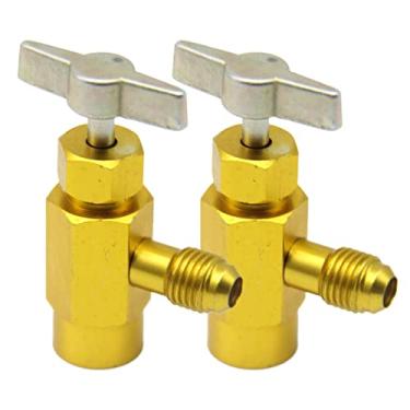 Imagem de WTPLY 2 pacotes R134A válvula de torneira autovedante refrigerante dispensador de refrigerante abridor de garrafas, com rosca direita fêmea de 1/5.1 cm, cabo conector macho SAE de 1/10.2 cm para