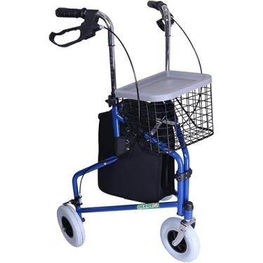 Imagem de Andador Idoso em Alumínio 3 Rodas Dobrável Freios Cesto Frontal e Bolsa Até 100Kg