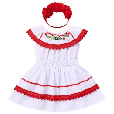 Imagem de IMEKIS My First Fiesta Outfit Girl: Baby Cinco De Mayo Macacão Infantil Vestido Mexicano China Poblana UNO Roupa de 1º Aniversário Bolo Festa de Esmagamento México 5 de Maio Sessão de Fotos Infantil