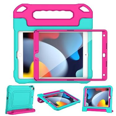 Imagem de YIHE Capa infantil para iPad de 10,2 polegadas 9ª/8ª/7ª geração 2021/2020/2019, iPad Pro 10,5 e iPad Air 3, capa infantil com suporte à prova de choque com protetor de tela para iPad de 10,2/10,5 polegadas, ciano e rosa