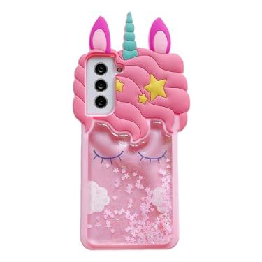 Imagem de wifantien Capa de unicórnio de areia movediça para Samsung Galaxy S21 FE 5G (não para Galaxy S21), desenho 3D, fofo, kawaii, glitter, líquido, brilhante, areia movediça, unicórnio, crianças