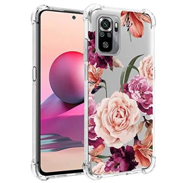 Imagem de Gufuwo Capa transparente e fina projetada para Redmi Note 10 (4G)/Redmi Note 10S M2101K7BG, capa protetora de borracha TPU macia floral com absorção de choque para Xiaomi Redmi Note 10S (flor roxa)