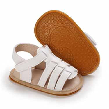 Imagem de TIMATEGO Sandálias infantis para bebês meninas antiderrapante sola macia com tiras em T sapatos infantis para berço primeiro caminhante 3-18 meses, 14 Branco, 3-6 Months Infant