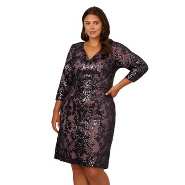 Imagem de Adrianna Papell Vestido curto feminino com decote em V e contas, Azul marinho/ouro rosa, 54