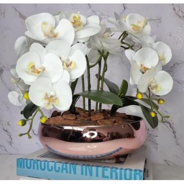 Imagem de Arranjo Com 4 Orquídeas Branca Vaso Rose 28cm - FLORESCER DECOR
