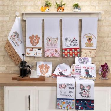Imagem de Pano de Prato Pets Bordado Patchwork - Cachorros e Gatos 48x68cm 100% 