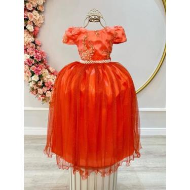Imagem de Vestido Infantil Terracota C/ Renda Realeza Metalizada Damas - enjoy, 