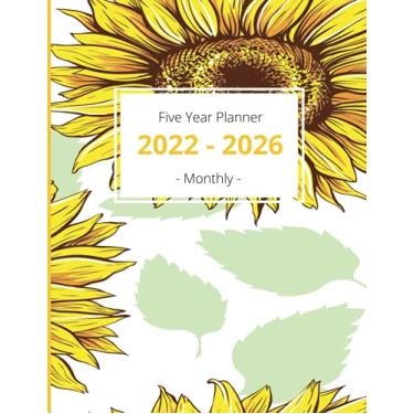 Imagem de 2022-2026 Five Year Planner: 60 Month Calendar and Organizer | Beautiful hand-drawing flowers | 5 Year Monthly Agenda 2022, 2023, 2024, 2025, 2026 | Watercolor Cover 8.5" x 11" in