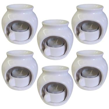 Imagem de Kit 6 Difusor Rechaud Cerâmica Bolinha com Panelinha Para Óleos Essenciais e Wax Melts Branco