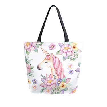 Imagem de Sacola de lona de unicórnio da Naanle, bolsa de ombro grande, bolsa de compras, Unicorn, 15.7in (H) x19.7in (L) x 5.1in (W), 1