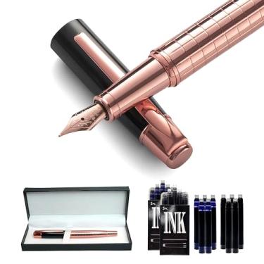 Imagem de Vandro Conjunto de canetas-tinteiro de luxo – Cabo confortável com ponta fina e suave – Inclui 10 cartuchos de tinta, conversor de refil de tinta e caixa de presente – ouro rosa
