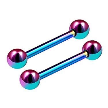 Imagem de 2 peças de titânio G23 arco-íris 16 g 3/8 10 mm barra brincos piercing joia tragus helix torre sobrancelha cartilagem bola 3 mm M11029