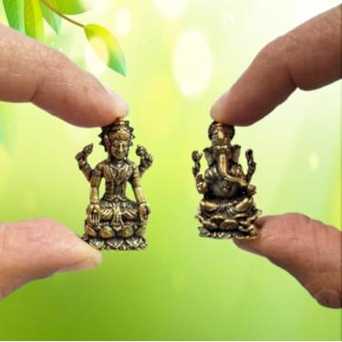 Imagem de Purpledip Ídolos de latão em miniatura raros Lakshmi Ganesha: estátuas colecionáveis com acabamento muito fino detalhado (12698Z9)