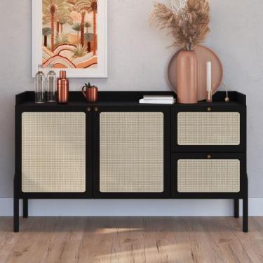 Imagem de Balcão Buffet Dionísio 2 Portas 2 Gavetas 139cm Palhinha Pé Madeira Os