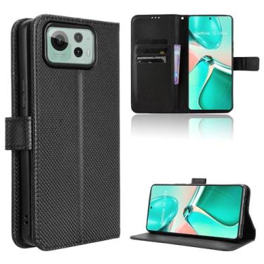 Imagem de Capa de couro compatível com Asus Zenfone 12 Ultra, capa flip de couro PU compatível com Asus Zenfone 12 Ultra 5G capa preta