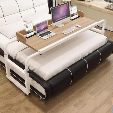 Imagem de Mesa de cama com rodas, altura totalmente ajustável e bandeja de comida longa, mesa médica, suporte para laptop, mesa de computador