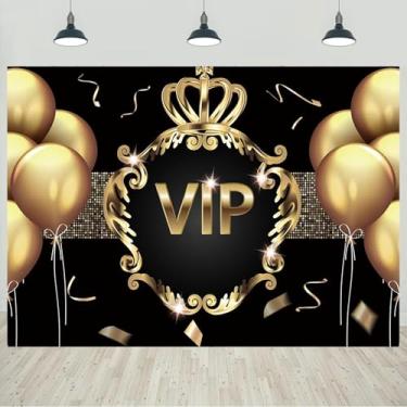 Imagem de 2,1 x 1,5 m Fundo VIP Ouro Preto Sinal VIP Balões Coroa Fundo Fotográfico Aniversário Chá de Noiva Festa de Casamento Decorações VIP Banner Retratos Foto Studio Adereços