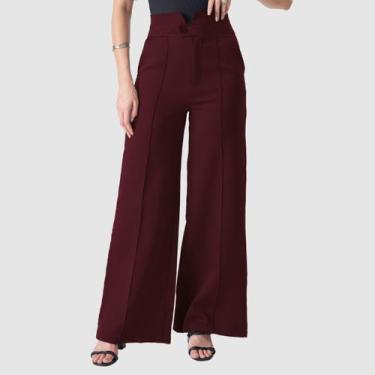 Imagem de Calça Feminina Cintura Alta Botão Alfaiataria Social Luxo - SWISS BOUT