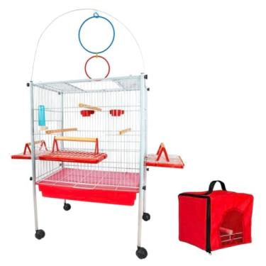 Imagem de Gaiola Viveiro Pássaro Calopsita Triplex com Bolsa Transporte Jelplast (Branco/Vermelho)