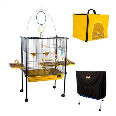 Imagem de Viveiro Pássaro Calopsita Triplex + Bolsa Transporte + Capa Jelplast (Preto/Amarelo)