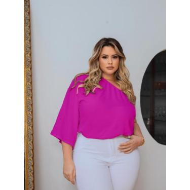 Imagem de Blusa Bata Feminina Plus Size Cropped Soltinha Ajustável Manga Nula - 
