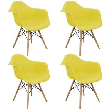 Imagem de Kit 4 Cadeiras Charles Eames Eiffel Design Wood Com Braços - Lianto De