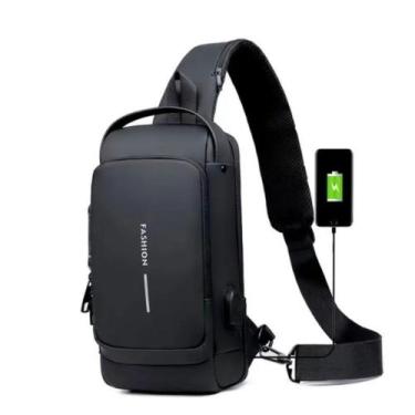 Imagem de Mochila de Ombro Transversal Compacta Unilateral USB Trava de Código R