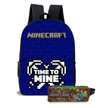 Imagem de Kit Escolar Infantil Mochila Com Estojo Estampa Game Minecrafit Menino