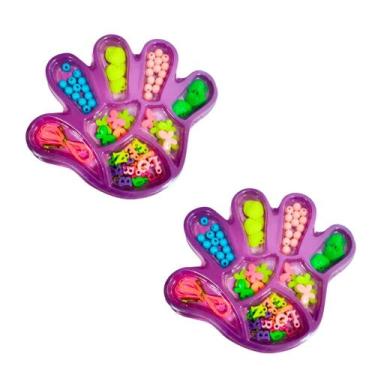 Imagem de 2 Kit Miçangas para pulseira cordão 92 peças cores atrativas brinquedo
