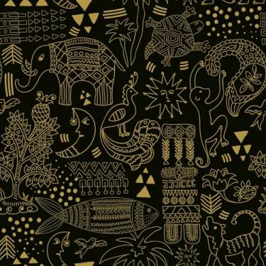 Imagem de COKCOKR Papel de parede Line Animal, papel de parede autoadesivo removível animal de 45 cm x 300 cm, elefante, peixe, pavão, tartaruga, árvore, macaco papel de contato abstrato para quarto e sala de