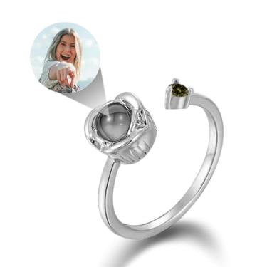 Imagem de EMIRISTIC Anel de foto personalizado para mulheres - Anel de prata com pedra do mês de nascimento com imagem personalizada para o dia dos namorados, aniversário, dia das mães, qualquer especial