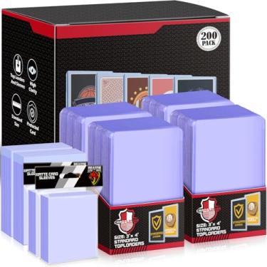 Imagem de 200 carregadores superiores e 200 capas para cartas colecionáveis, toploaders e porta-moedas para protetores de cartões de beisebol, adequado para YUGIOH, MTG, cartões de futebol