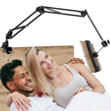 Imagem de Suporte de tablet para cama, suporte dobrável para mesa, braçadeira de braço flexível compatível com iPad/iPhone15/iPad Pro/N-Switch, Kindle Fire ou outros de leitura de 4,5 ~ 12,9 polegadas, preto