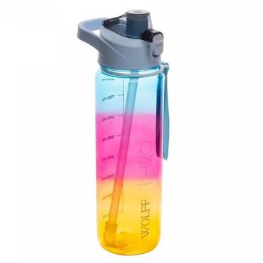 Imagem de Garrafa Squeeze de Policarbonato Tricolor Tampa Azul 900ml 20631 - Wol