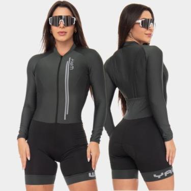 Imagem de Macaquinho de Ciclismo Feminino Verde Musgo Manga Longa com Forro em G