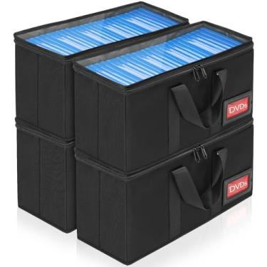 Imagem de GYXZ Estojo de armazenamento de DVD pacote com 4 - 39,4 cm x 14,5 cm x 20,3 cm, cada recipiente comporta 25 DVDs (total de 100 DVDs), portátil e de grande capacidade com alças de transporte de capa