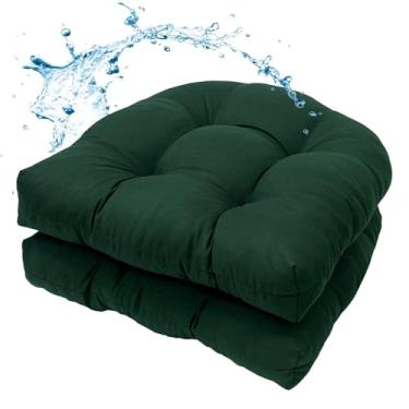 Imagem de MTMR Conjunto de 2 almofadas de cadeira de jardim repelentes à água, 48 x 48 cm com algodão PP de alta elasticidade, almofadas de móveis de pátio externo com tufos grossos, almofadas de assento para
