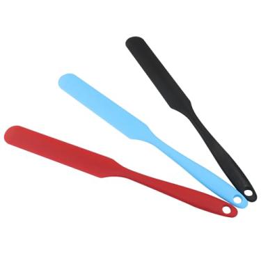 Imagem de Waziaqoc 3 espátulas de silicone, espátulas de manteiga de creme de bolo, espátula de massa fermentada com cabo longo (preto, vermelho, azul)