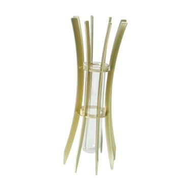 Imagem de Fenteer Vaso de vidro para plantas hidropônicas, estrutura de metal, suporte para terrários de propagação de plantas, ornamento de mesa versátil e elegante, Dourado 7x7x20cm