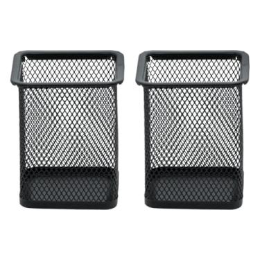 Imagem de Kit 2 Porta Canetas Aramado Quadrado Preto Organizador Trecos Lápis Objetos Pincéis Maquiagem Controle Multiuso Metal Mesa Escritório Home Office Escrivaninha Penteadeira Gaveta