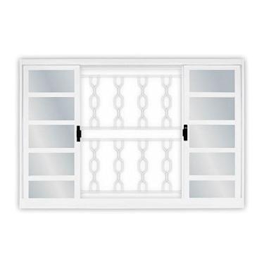 Imagem de Janela de Aço de Correr 100x150cm 4 Folhas com Grade Elo e Vidro Mini Boreal Minas Sul Mgm Branco