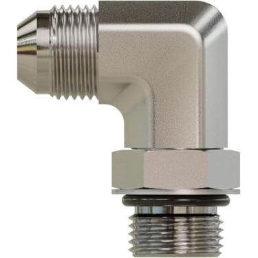 Imagem de Generic 1/5.1 cm macho JIC X 3/10.2 cm macho O-ring cotovelo 90° adaptador hidráulico, prata